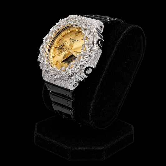 White & Gold Face Iced G-Shock Watch