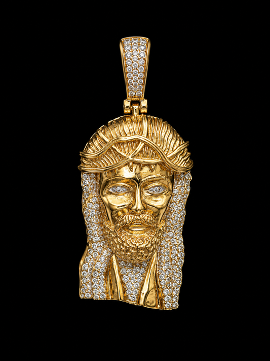 10K Gold Natural Diamond Jesus Head Charm