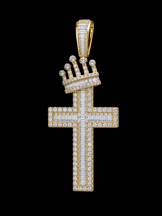 10K Gold Natural Diamond King Cross Charm