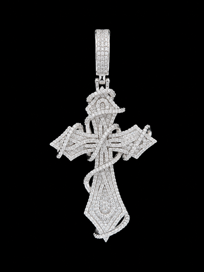 925 Silver Moissanite Barbwire Cross Charm