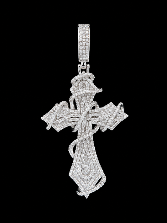 925 Silver Moissanite Barbwire Cross Charm