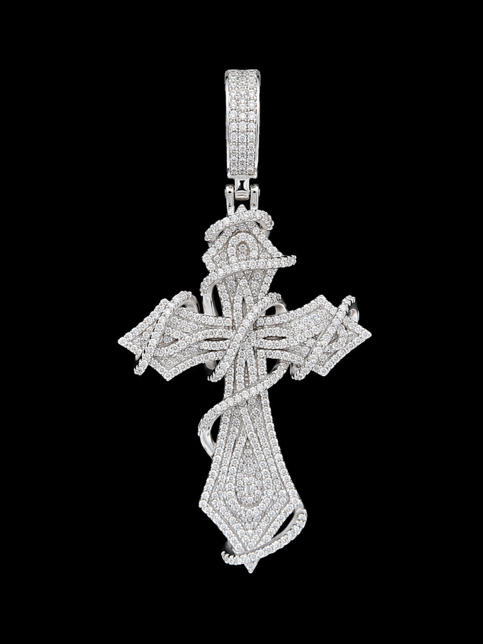 925 Silver Moissanite Barbwire Cross Charm
