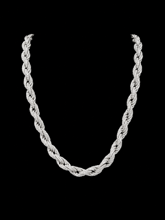 925 Silver 10mm Iced-Out Moissanite Rope Chain