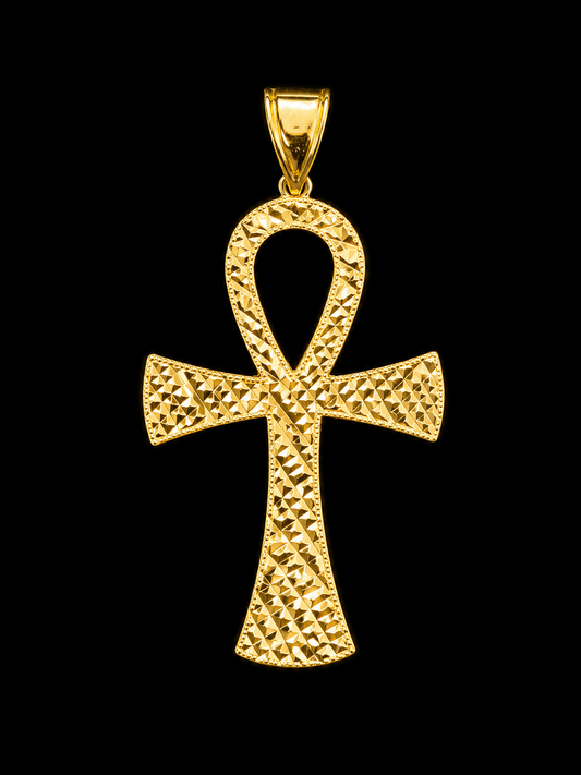 10K Gold Diamond-Cut Ankh Charm