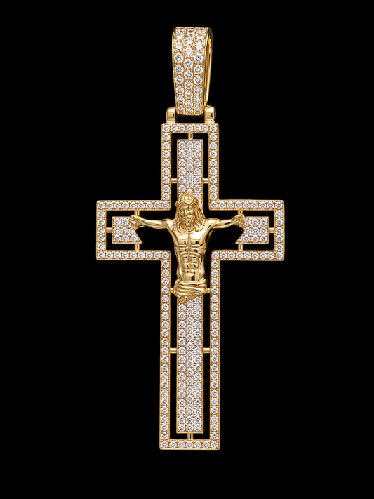 10K Gold VVS1 Natural Diamond Hanging Jesus Cross Charm